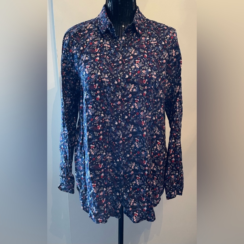 Contemporaine By Simons Floral Button Up Linen Shirt Size Medium